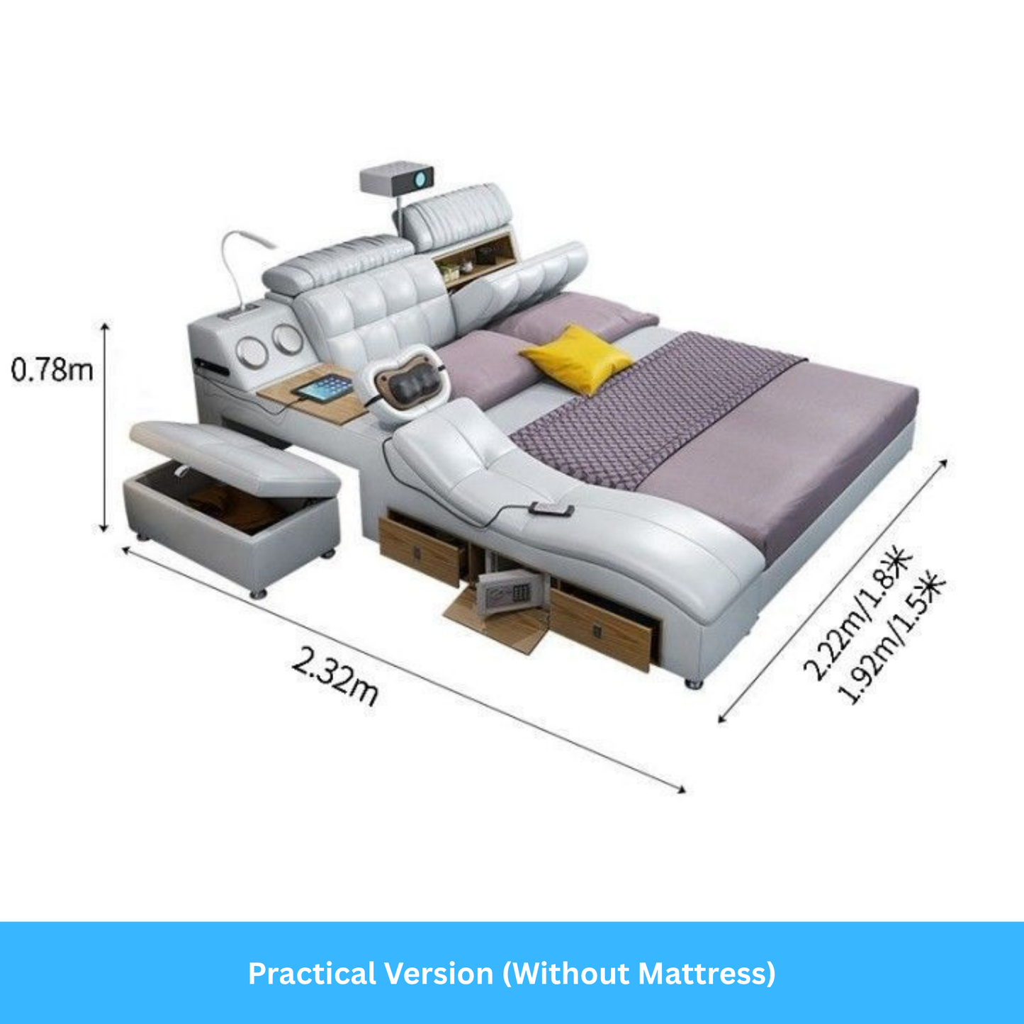 Bed Frame with Massage Bed and Speakers-Moonsaire