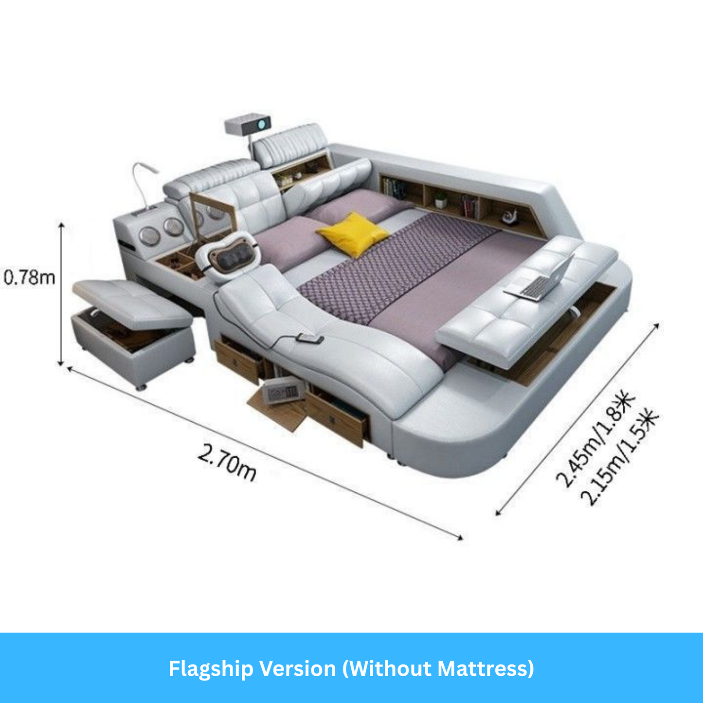 Bed Frame with Massage Bed and Speakers-Moonsaire