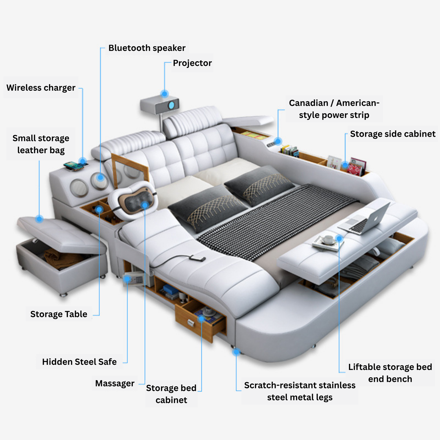 Smart bed with T,V Speakers and Massage Bed-Moonsaire