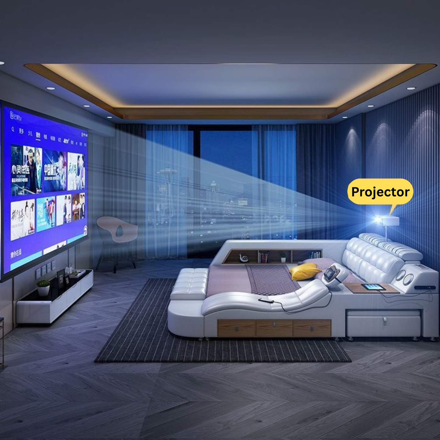 Bed Frame with Massage Bed and Speakers-Moonsaire
