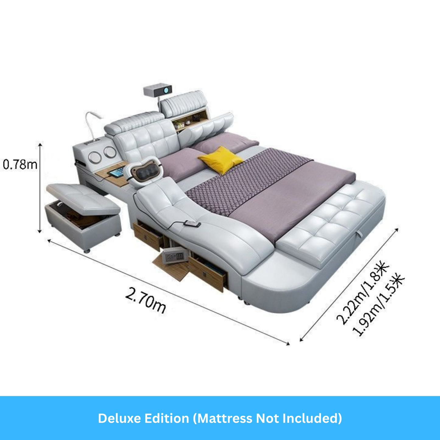 Bed Frame with Massage Bed and Speakers-Moonsaire