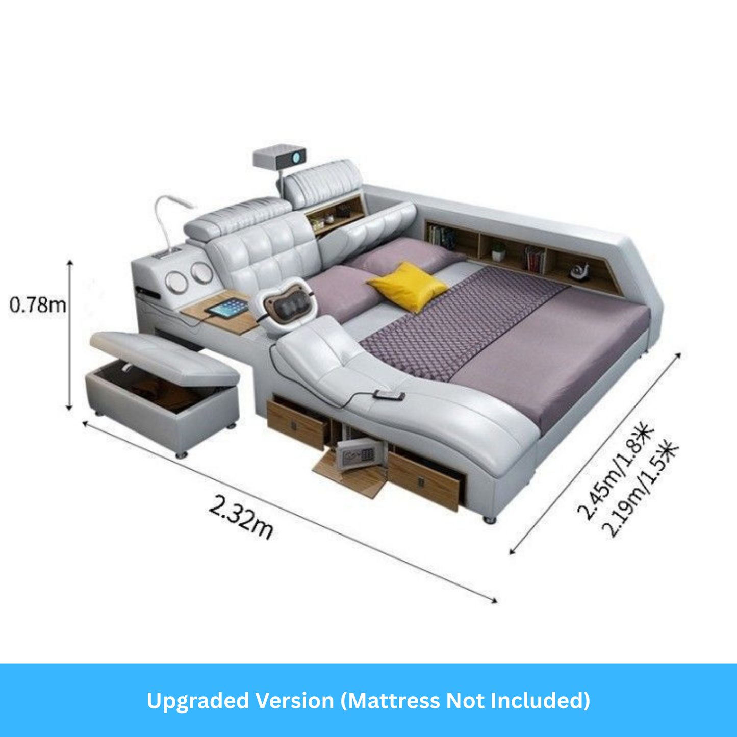 Bed Frame with Massage Bed and Speakers-Moonsaire