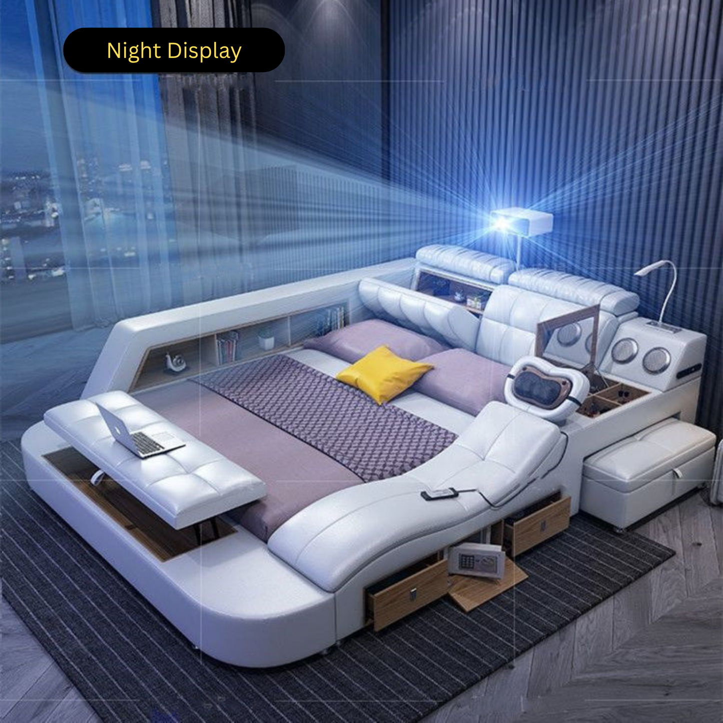 Bed Frame with Massage Bed and Speakers-Moonsaire