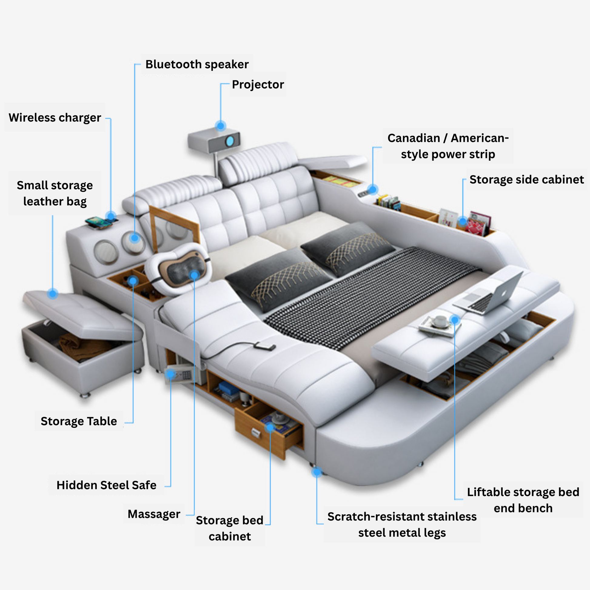 Smart bed with T,V Speakers and Massage Bed-Moonsaire