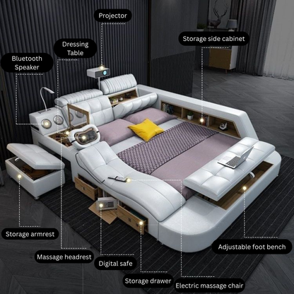 Bed Frame with Massage Bed and Speakers-Moonsaire