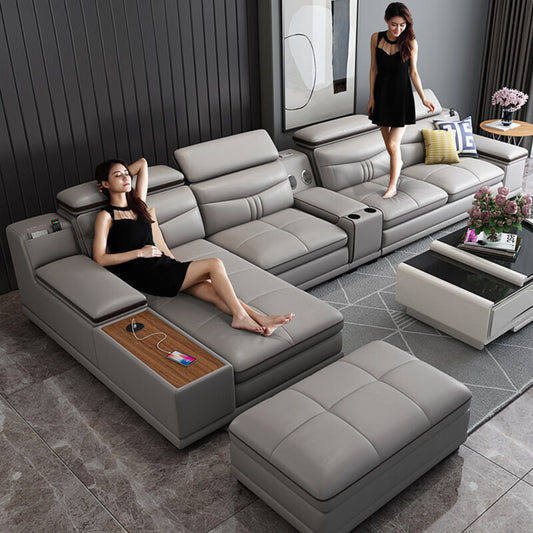 Leather Couch with Sleeper Sectional-Moonsaire